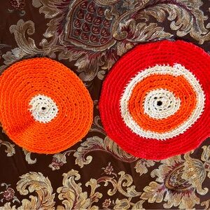 Handmade Orange White Circle‎ Crochet Doilies